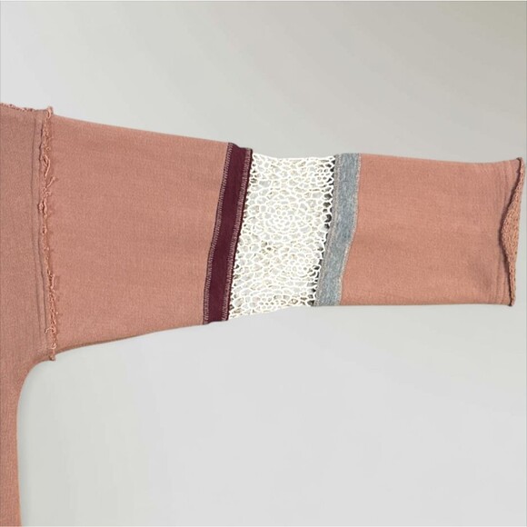 Free People Movement Dream Catcher Hoodie Coral Crochet Trim Boho Raw Hem Sz Med - Picture 4 of 8